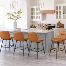 Double -Layer Upholstered Bar Stools Set of 4, 24 Inch Counter Height Bar Stools for Kitchen Island,