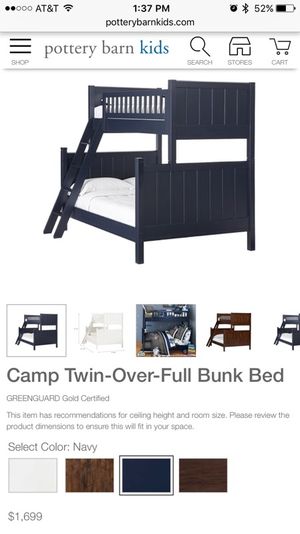 Pottery Barn Kids Camp Twin Over Full Bunk Bed Navy Blue For Sale