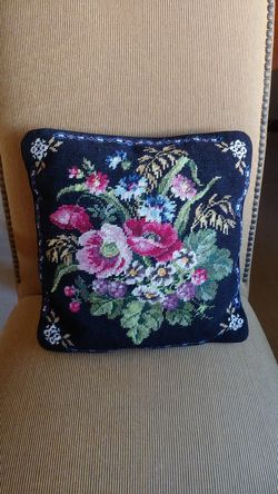 Needle Point Floral 14 inch sqaure decorative throw pillows