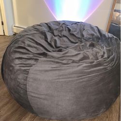 5 ft. Charcoal Suede Polyester Bean Bag- from home with cat