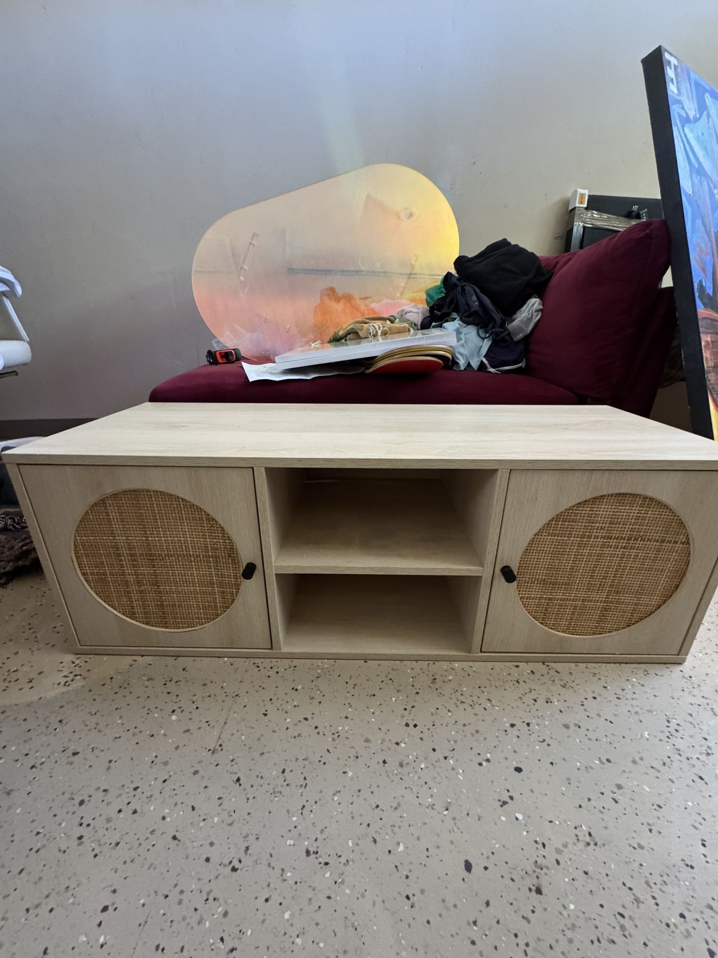Modern Light Wood Media Console / Coffee Table – 43” L x 16” W x 15” H