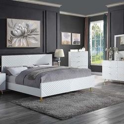 Brand New White High Gloss Bed with Gold