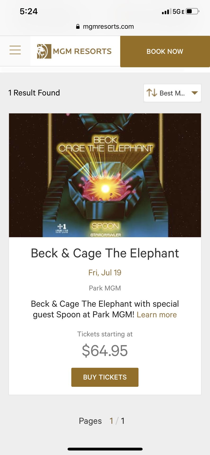 Beck cage the elephant 7/19 park MGM