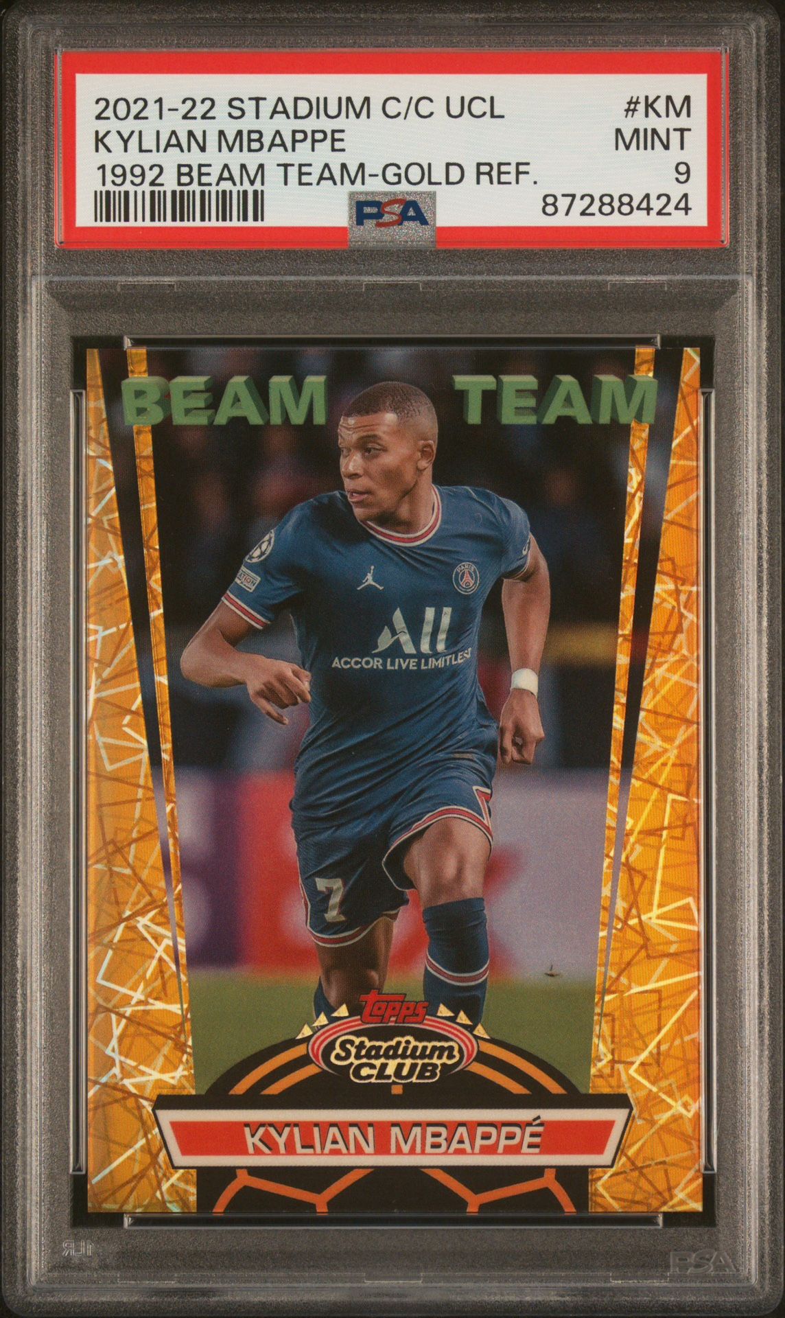 2021 Topps Stadium Club Kylian Mbappe 1992 Beam Team Gold /50 PSA 9 PSG