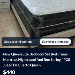 New BEDROOM SET QUEEN BED FRAME WITH MATTRESS AND NIGHTSTAND 4PCS 