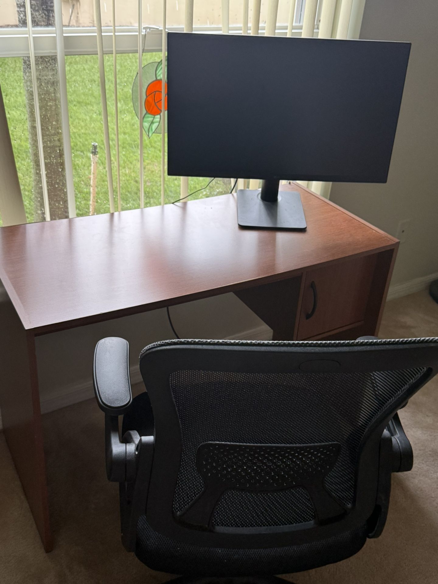 Computer Desk, Chair And Monitor