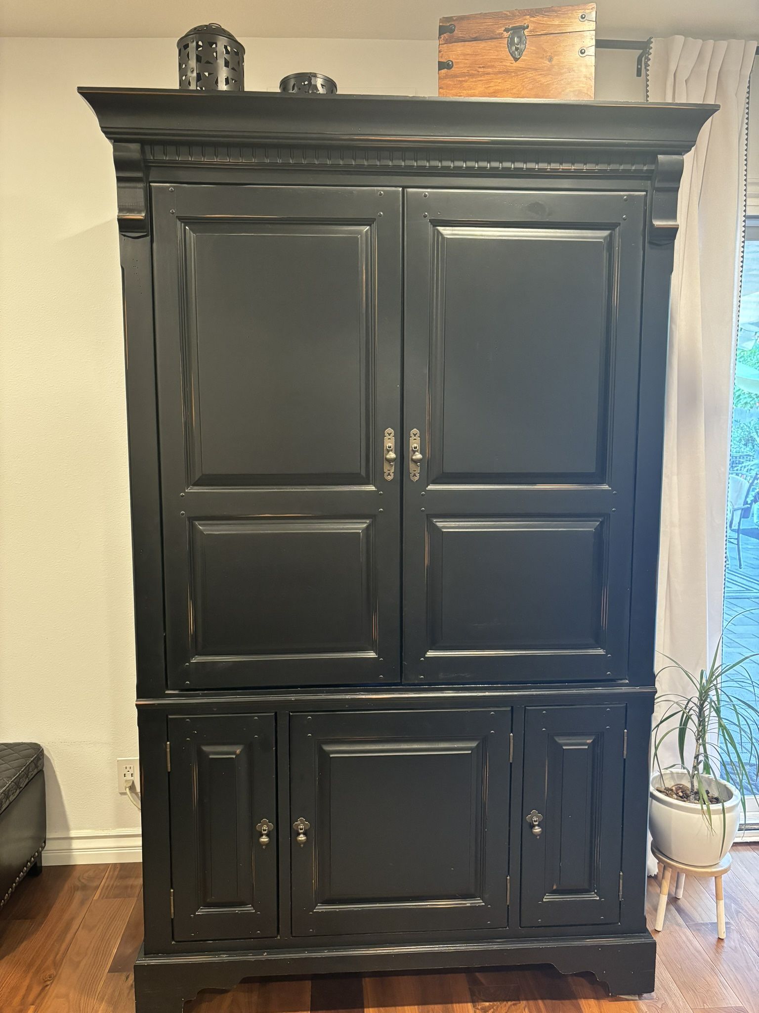 Antique/Rustic Black Wood TV Armoire