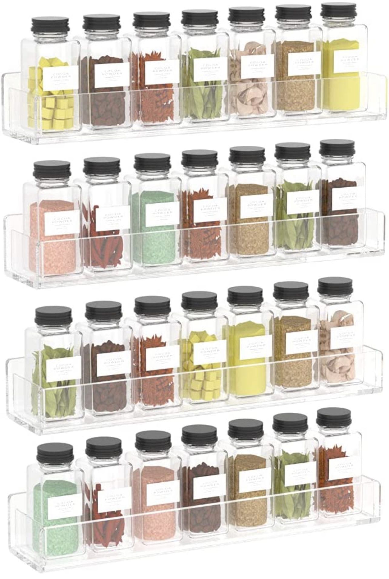 Wall Mounted Spice Rack Organizer,Clear Acrylic Spice Shelf Storage Holder,Hanging Seasoning Rack Organizer for Wall Kitchen 4 Pack