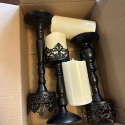 Goth Candle Holders With Pillar Candles