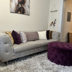 Grey Linen Tufted Sofa 