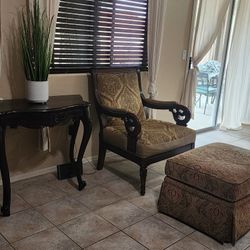 Pair Of Traditional Accent Armchairs With Ottoman And Table