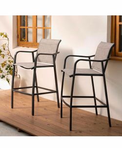 Crestlive Outdoor Bar Stools Set of 2, 500 lb Capacity Metal Patio Bar Chairs with Breathable Mesh Seat and Back – 28.7" Bar Height Stool for Backyard