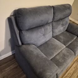 Blue Suede Recliner Couch and Love Seat