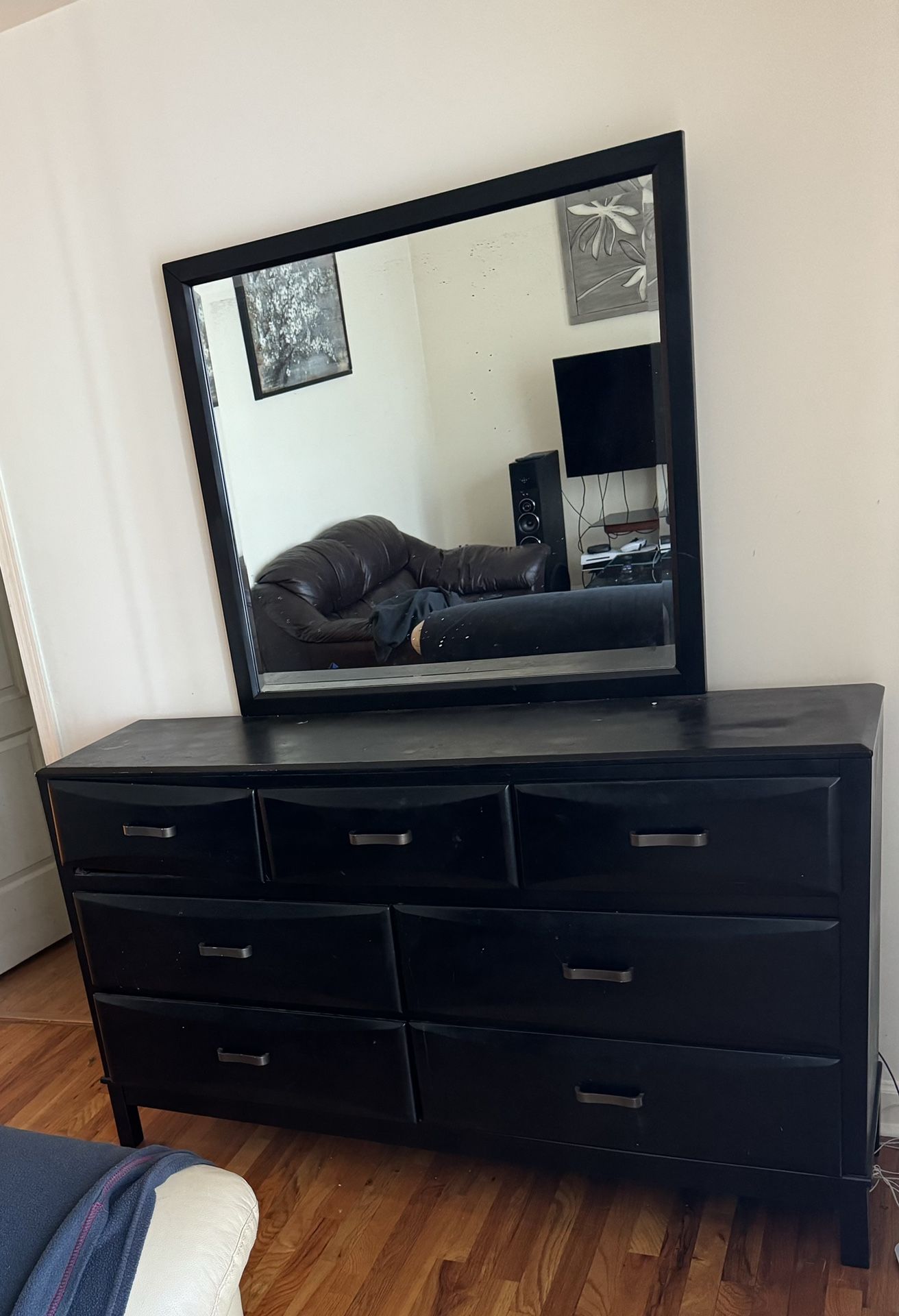 Bed w/Storage And Wooden Dresser w/Mirror