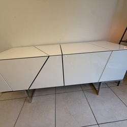 Modern White Geometric Cabinet Credenza
