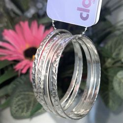 Nwt 6 Textured Silver Boho Minimalist Bangle Bracelets - New With Tags | Jewelry