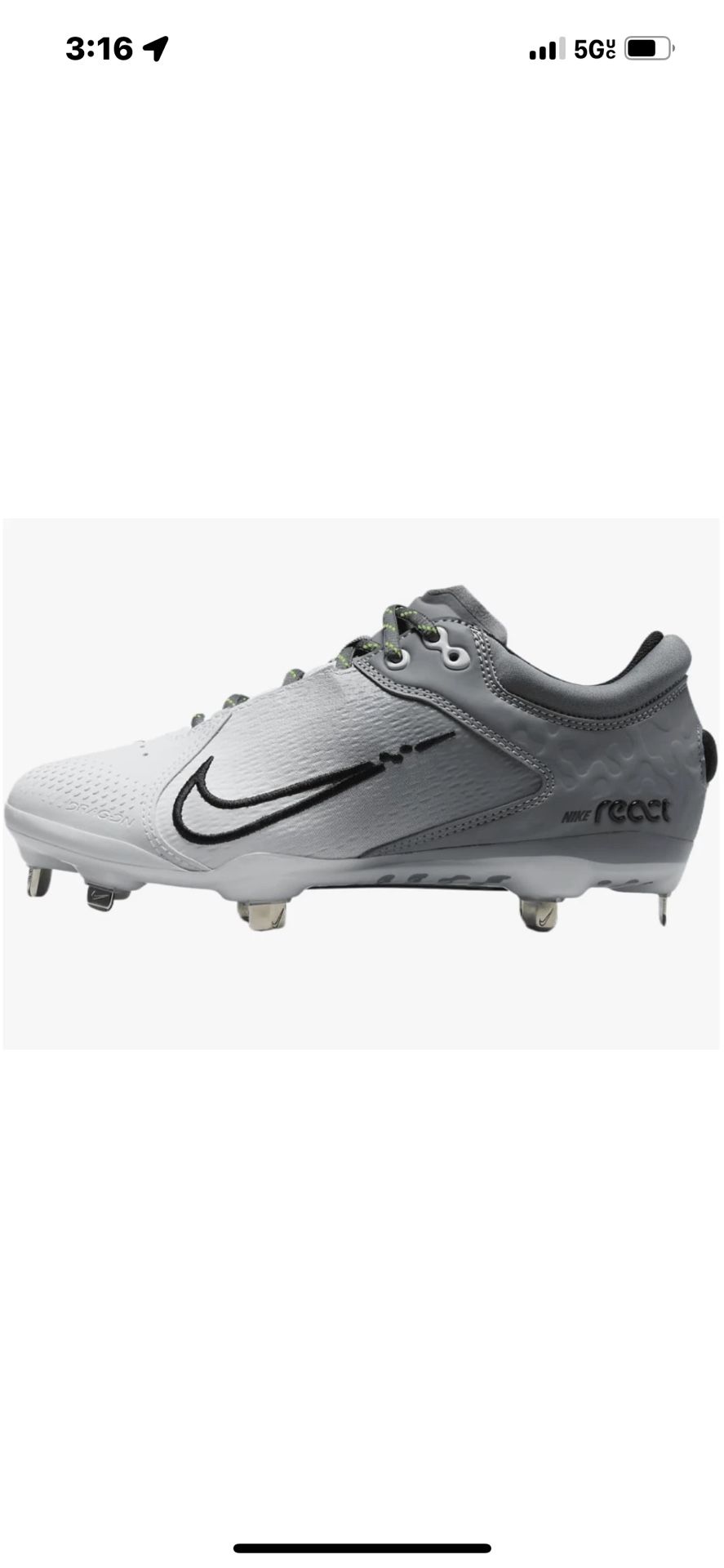 Nike Hyperdiamond 4 Elite Gray White Black Metal Softball Cleats Womens Sz 7.5