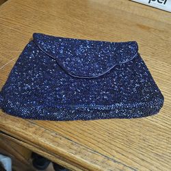 Beaded/Sequined Navy Blue Clutch Bag Vintage