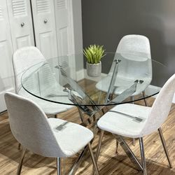 Modern Glass Dining Table Set + 4 Chairs