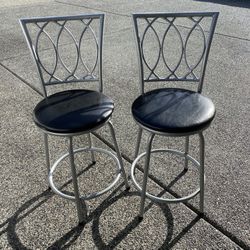 Two Silver Metal Bar Swivel Stools/Counter Chairs