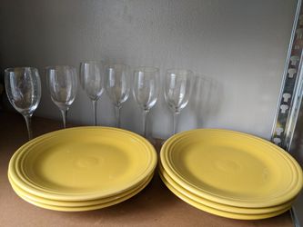 6 Fiesta Plates 6 Lenox Wine Glasses 10 for all