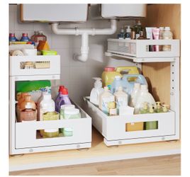 2 Pack 17IN Depth Under Sink Storage Organizer, Large 2-Tier Elegant Mesh Pull Out Shelf