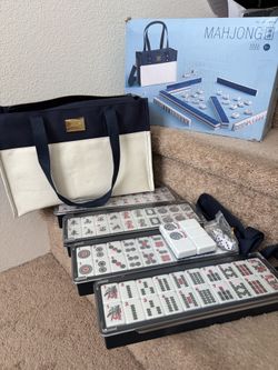Premium Mahjong（麻将） Set with Tile Trays, Tote Bag, 166 Mahjong Tiles, and 3 Die