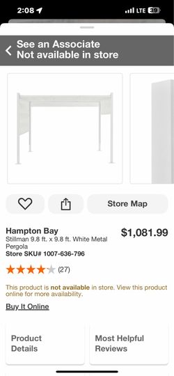 Hampton Bay Stillman 9.8 ft. x 9.8 ft. White Metal Pergola