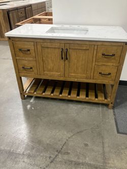 48” Solid Wood Bathroom Vanity Cabinet with Stone Countertop (Open Box)