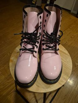 Dr. Martens Pink Patent Leather Lace-Up Boots