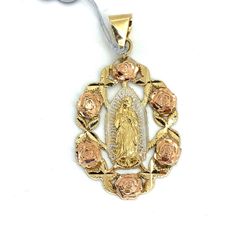 14Kt Tri Color Gold Virgin Mary Pendant 3.77g 21977207