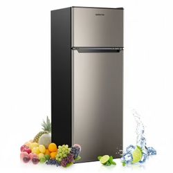Upstreman 7.7 Cu.ft Top Freezer Refrigerator, 2 Door Top Mount Fridge Large Apartment Refrigerator with Freezer, SD75 Stainless Steel