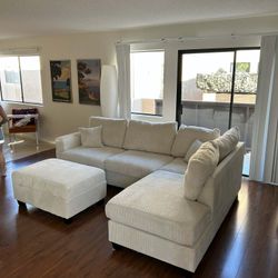 New Corduroy Sectional Couch With Ottoman / Free Delivery 