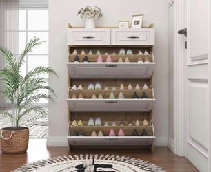 Shoe Cabinet Shoe Rack with 3 Flip Drawers & 2 Storage Drawers Wood Free Standing Shoe Storage Cabinet Organizer for Entryway Doorway Hallway Closet (