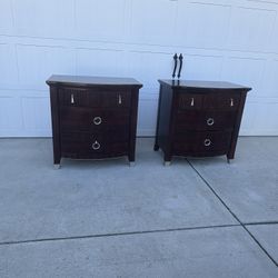Dark Brown Wood Nightstand Set 