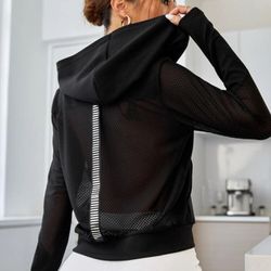 Yoga Trendy Contrast Fishnet Striped Tape Panel Hooded Sports Jacket *NEW*