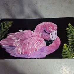 Handpainted Flamingo Wood Bar Stool