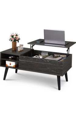 Wood Lift Top Coffee Table with Hidden Compartment and Adjustable Storage Shelf