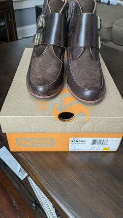 Korks Dark Brown Leather/Suede Wedge Booties - Size 6