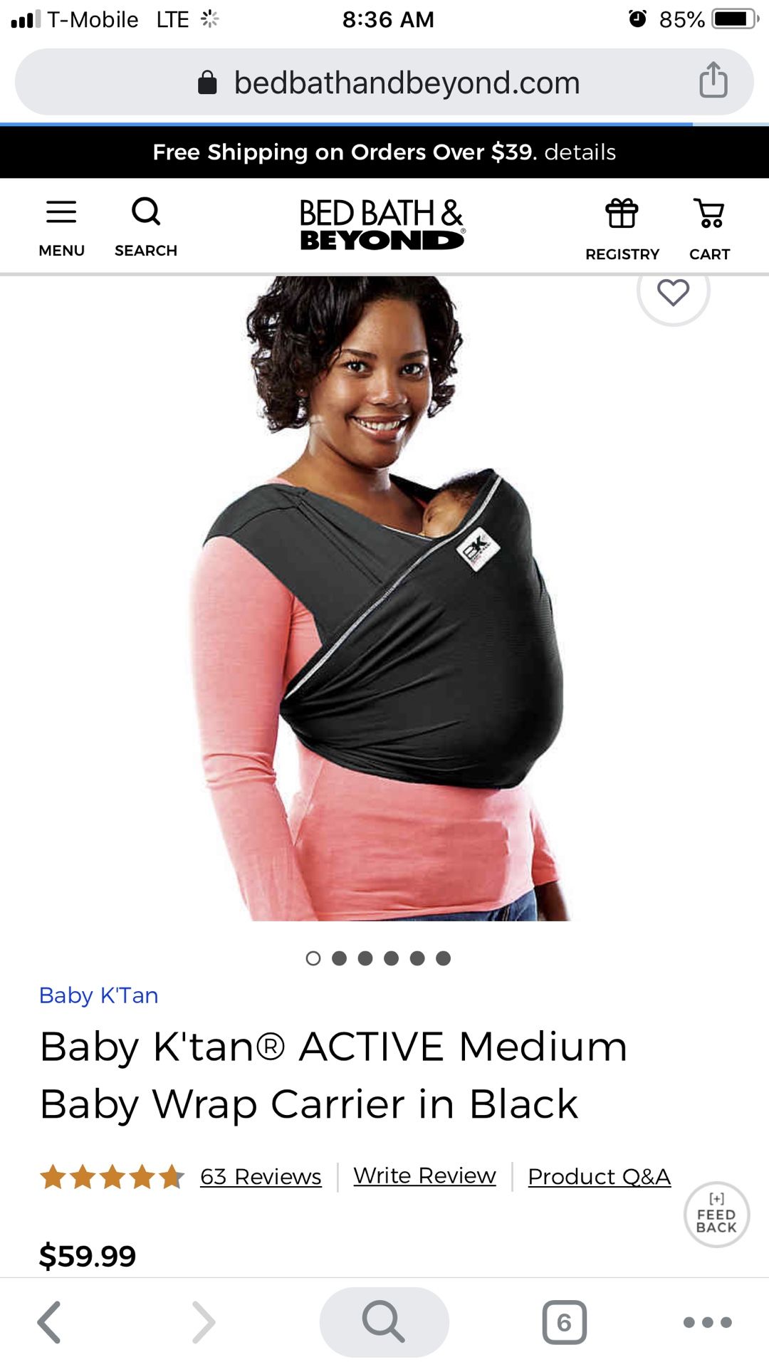 Baby K'tan® ACTIVE Medium Baby Wrap Carrier in Black