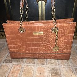 Ladies Womens Anne Klein brown crocodile Coast is Clear shoulder bag purse EUC