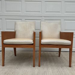 SUPER COOL VINTAGE MID-MOD SOLID WOOD & LEATHER CHAIRS (2)