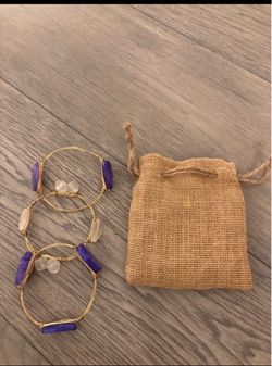 Gold Wire Wrapped Stone Bangle Bracelets Set