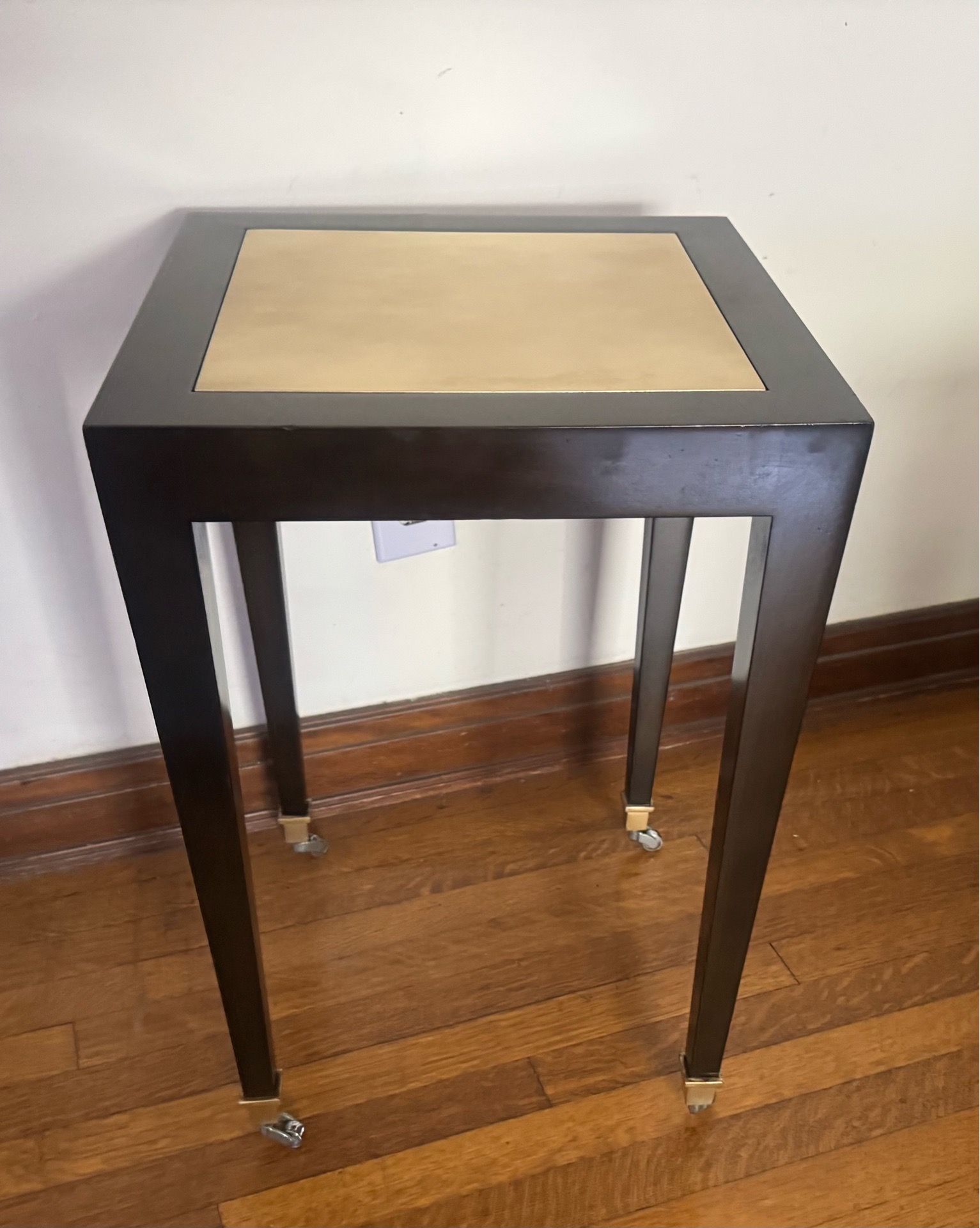 Dark Espresso Brown & Gold Side Table on Wheels - 15x15x22