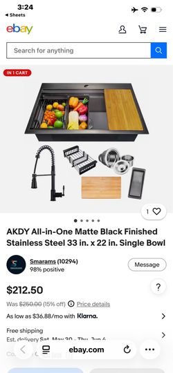 AKDY All-in-One Matte Black Finished Stainless Steel 33 in. x 22 in. Single Bowl