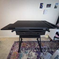 Adjustable Art Table / Easel Desk – Black. Artist Drafting Table that Converts to Easel
