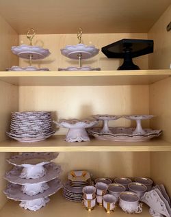 Elegant Pink & Gold Porcelain Serving Set – Complete Collection