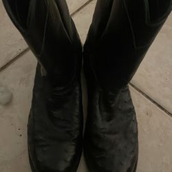 Larry Mahan Full Quill Ostrich Cowboy Boots Black Leather Men’s 11D Vintage USA
