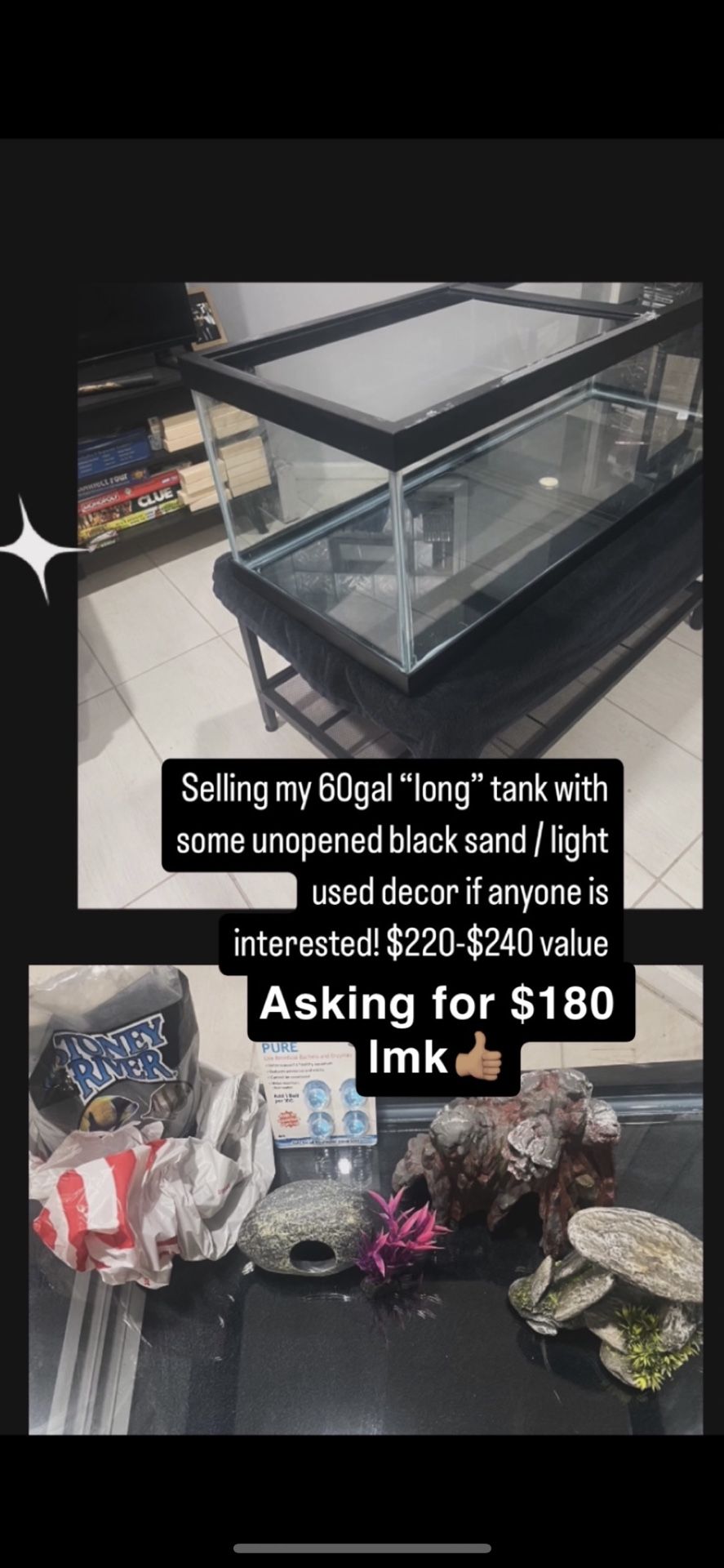 60 Gallon Long Fish Tank / Aquarium $180