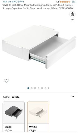VIVO Desk-AC03W White Pull Out Under Desk Drawer